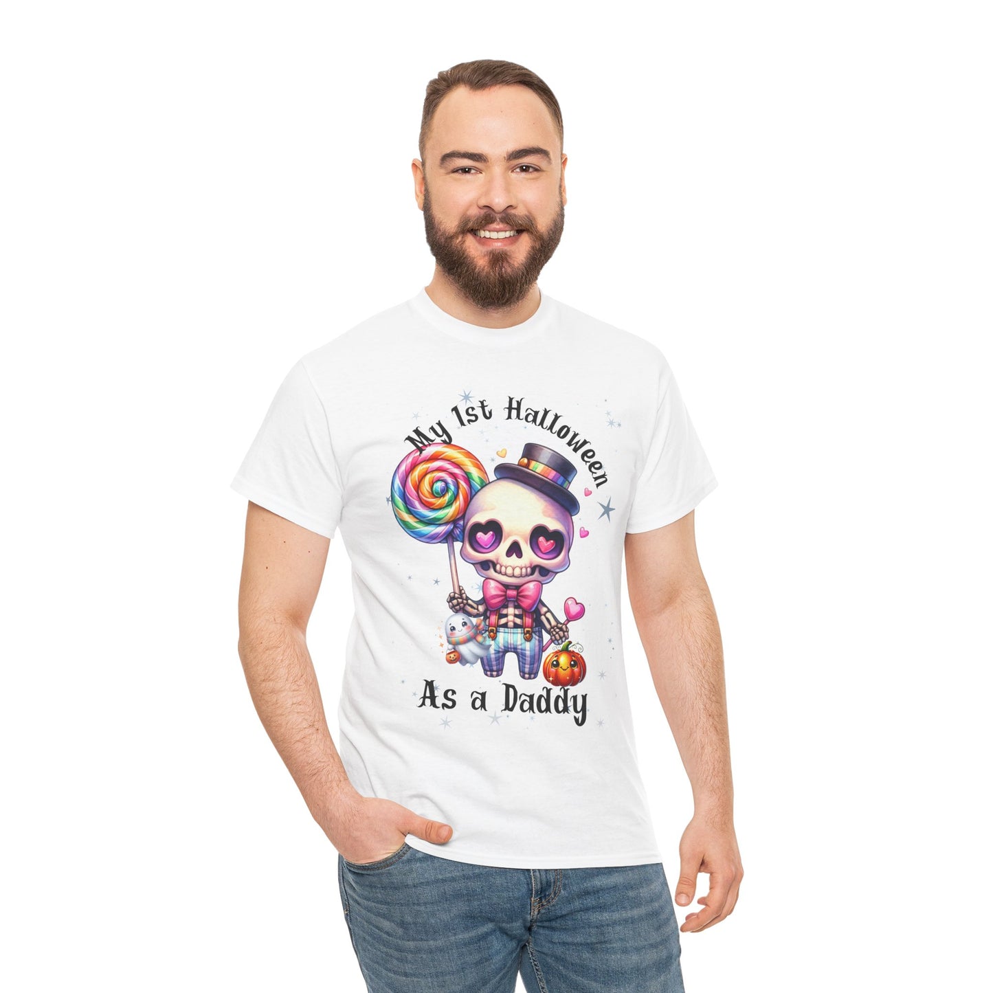 First Halloween Daddy Tee, Unisex Heavy Cotton Tee, Halloween Outfit, Baby's First Halloween, Fun Daddy Gift, Skeleton Shirt