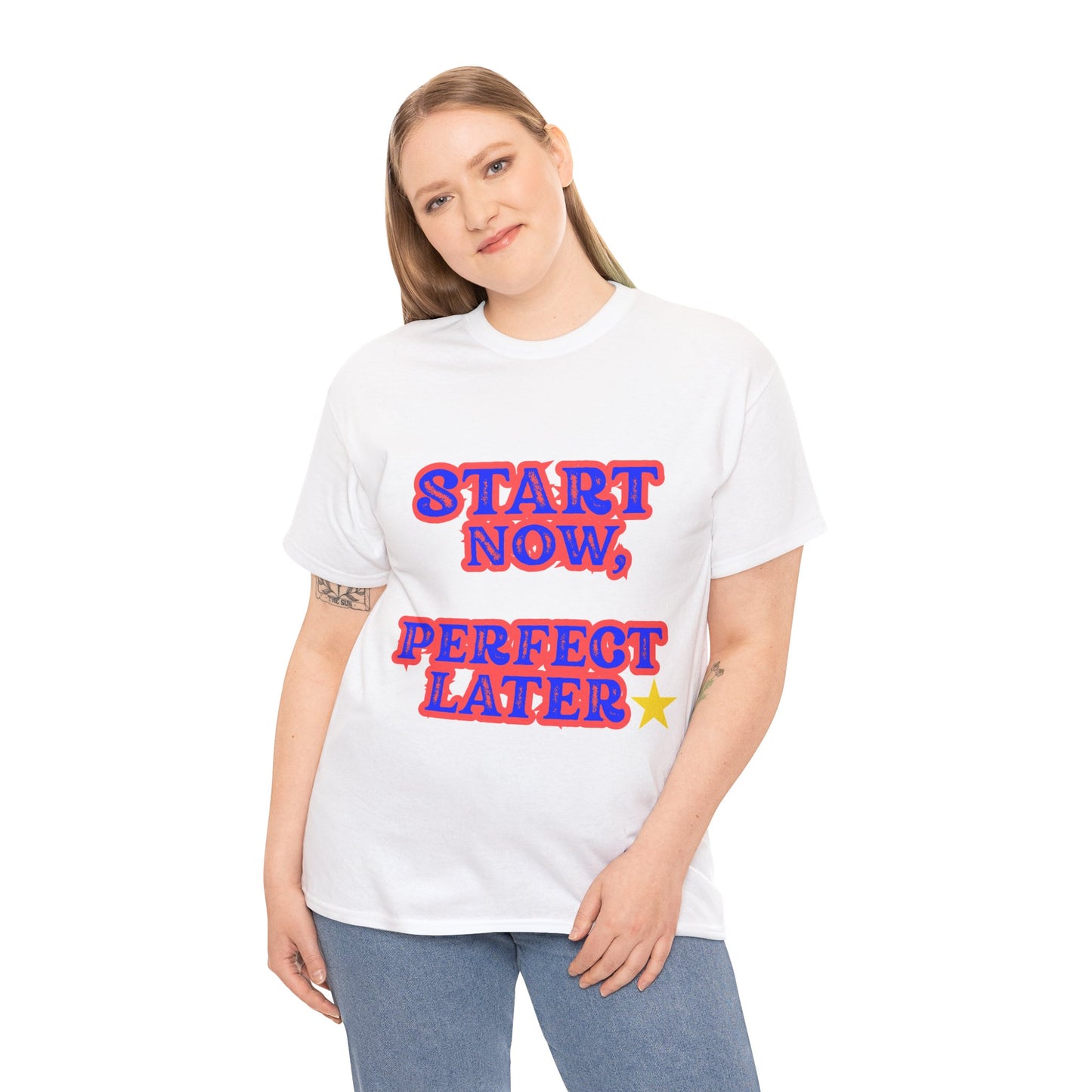 Motivational Unisex Heavy Cotton Tee | Start Now, Perfect Later | Gift for Graduates, Birthdays, Wellness Events