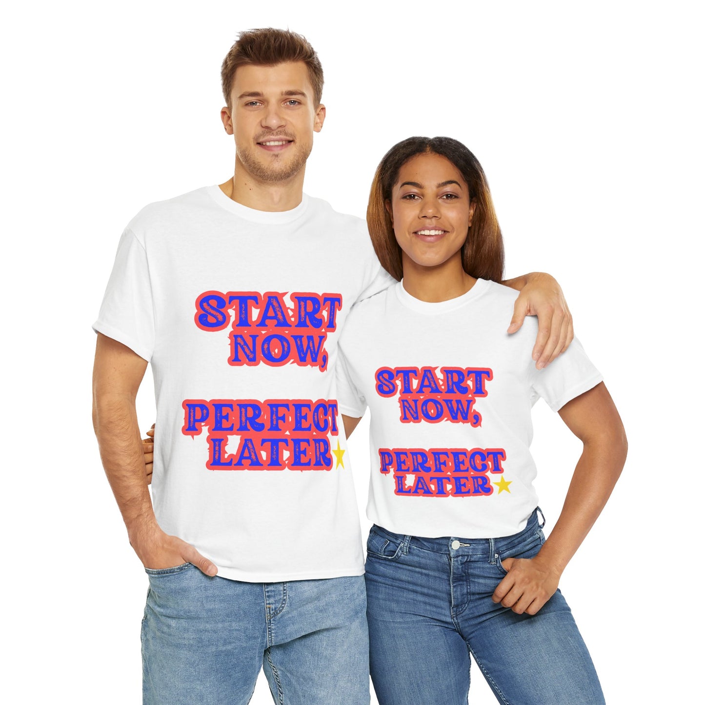 Motivational Unisex Heavy Cotton Tee | Start Now, Perfect Later | Gift for Graduates, Birthdays, Wellness Events