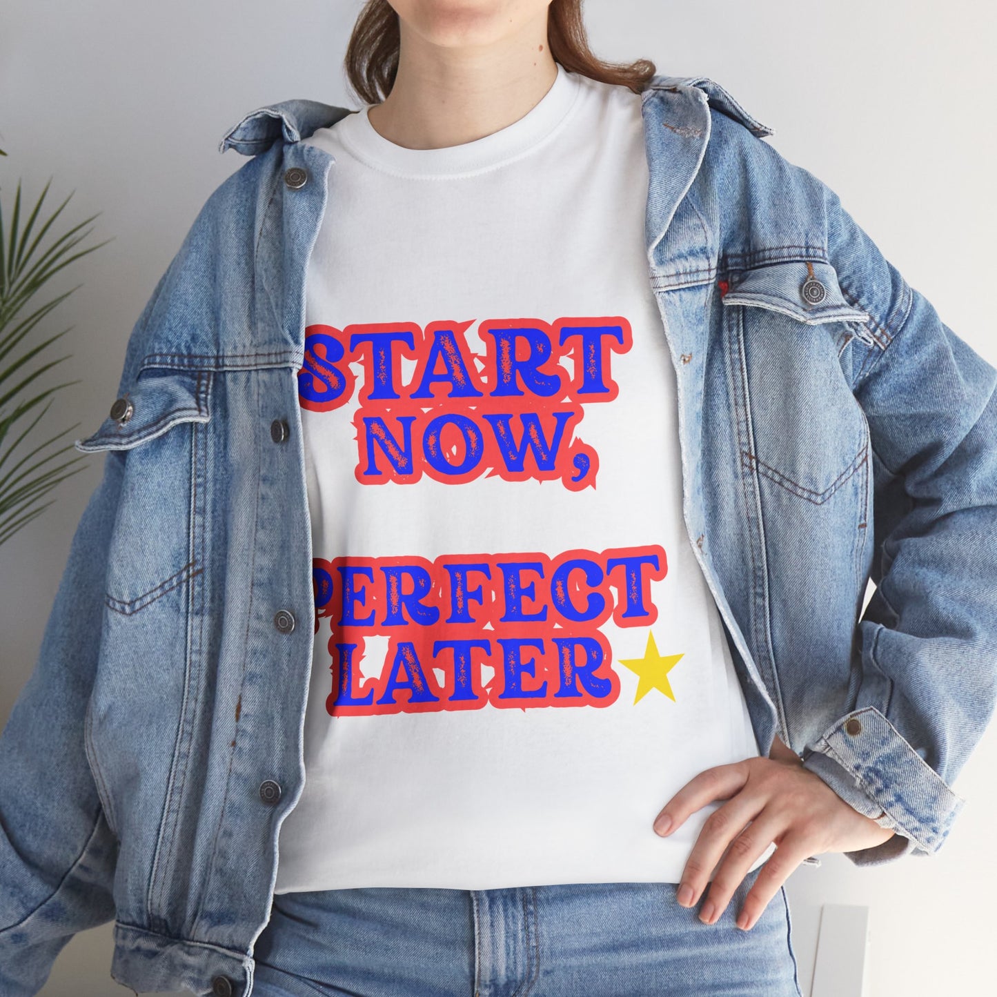 Motivational Unisex Heavy Cotton Tee | Start Now, Perfect Later | Gift for Graduates, Birthdays, Wellness Events