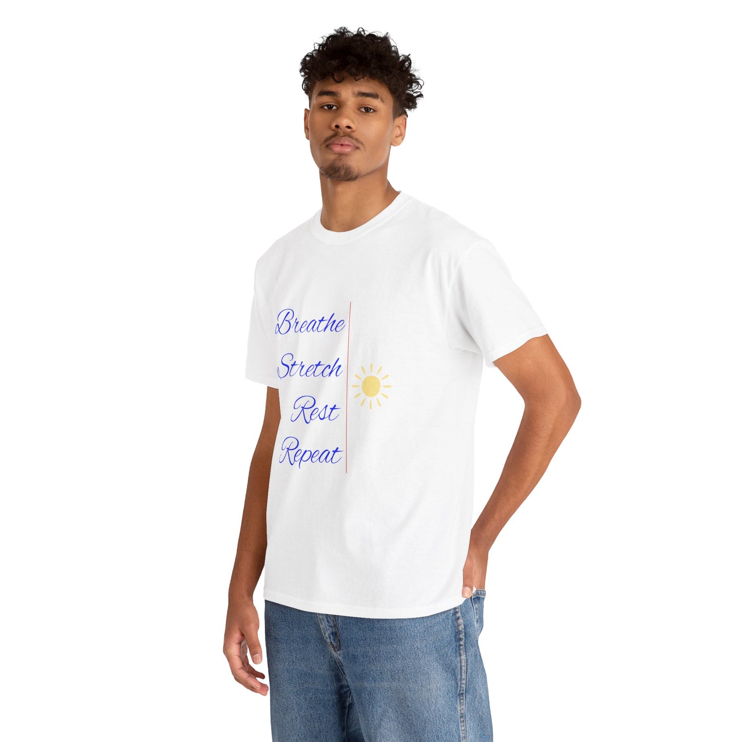Motivational Unisex Tee - Breathe Stretch Rest Repeat, Mindfulness Apparel